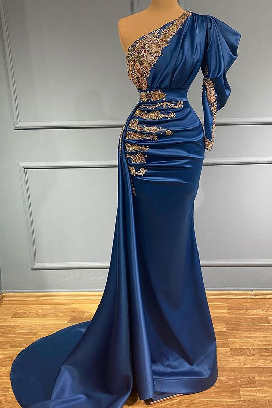 Long Royal Blue Mermaid Prom Dress with One-Shoulder Beadings Long Royal Blue Mermaid Prom Dress with One-Shoulder Beadings