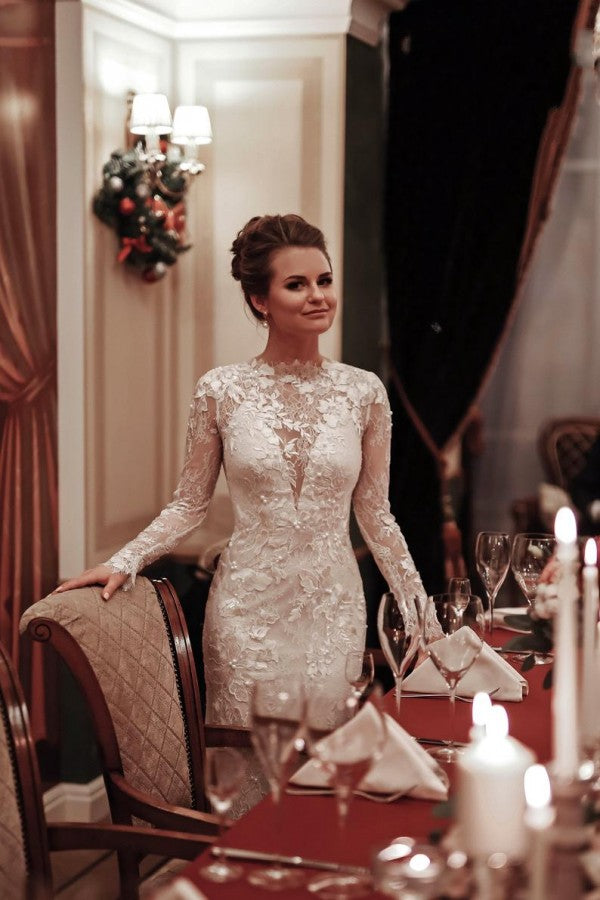 Long Sleeve High Neck Appliques Lace Backless Mermaid Wedding Dress Long Sleeve High Neck Appliques Lace Backless Mermaid Wedding Dress