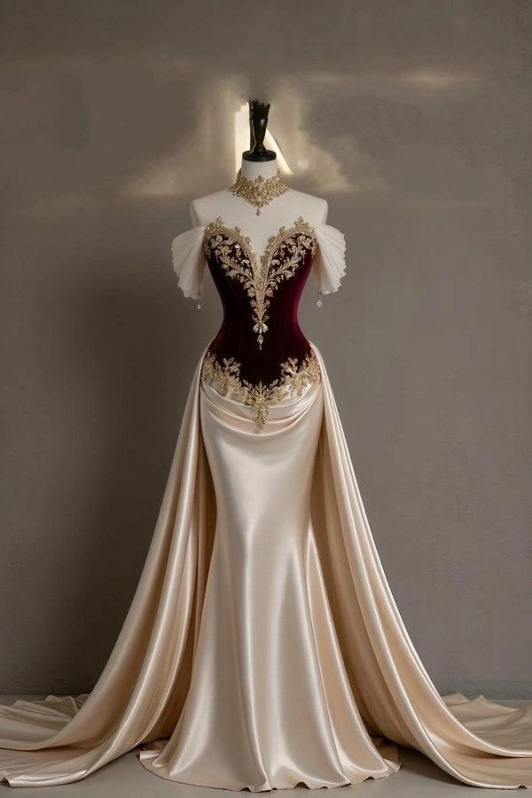 burgundy and champagne dress Tea Length Burgundy and Champagne Tulle Prom Dresses