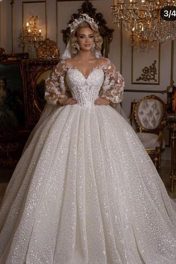white christmas dresses Eva Fashion 5262 Simple Long A Line Glitter Wedding Dress – The Dress Outlet main image 1