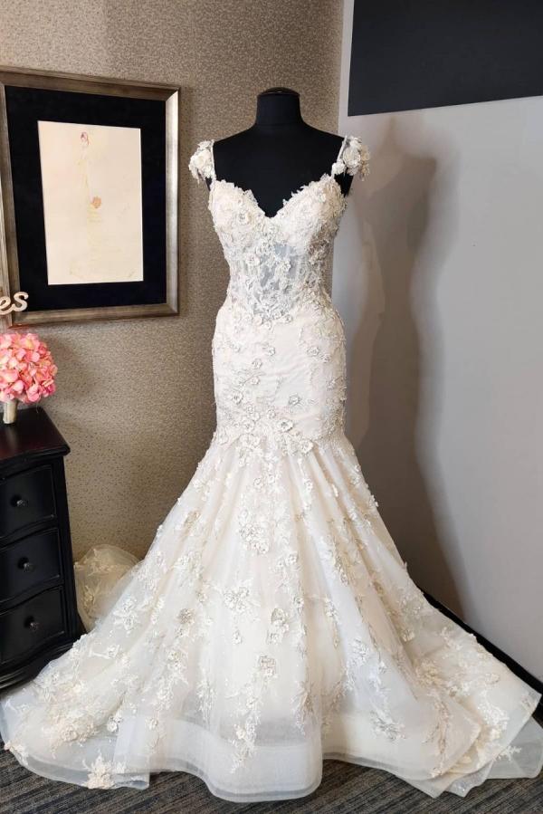 princess polly baby blue dress Elegant Sweetheart Backless A-Line Ruffles Wedding Dress With Appliques Lace  Tulle main image 0