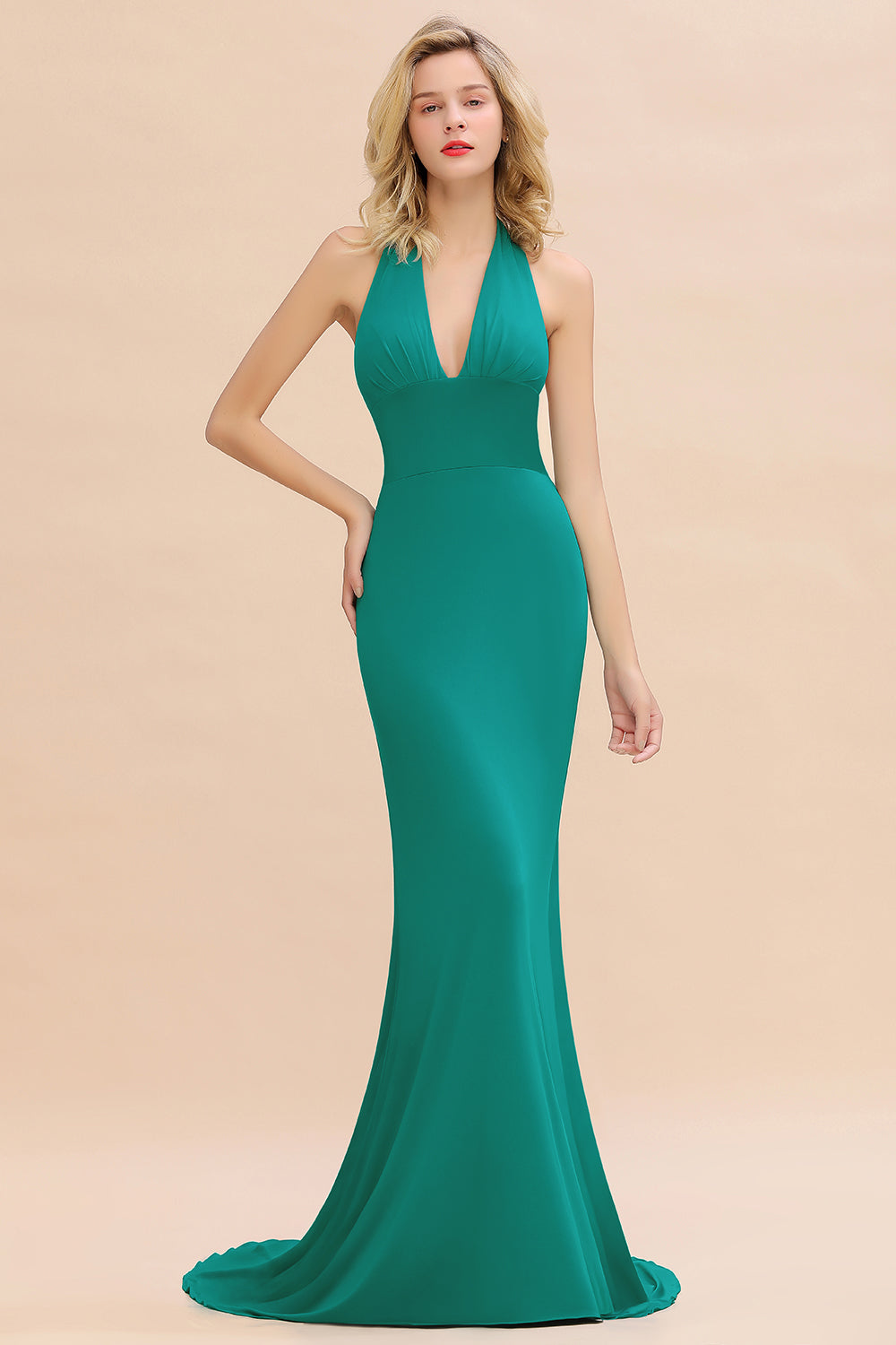 emerald green halter neck dress Long Silk Shantung Fishtail Gown, Made to Order Size Large emerald green dress mini A-line