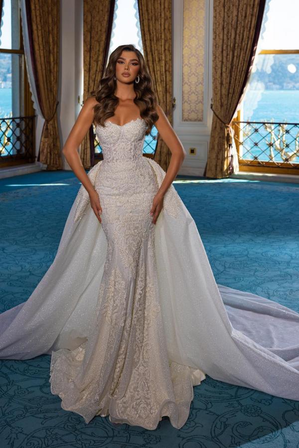 Mermaid Lace Wedding Dress with Detachable Train