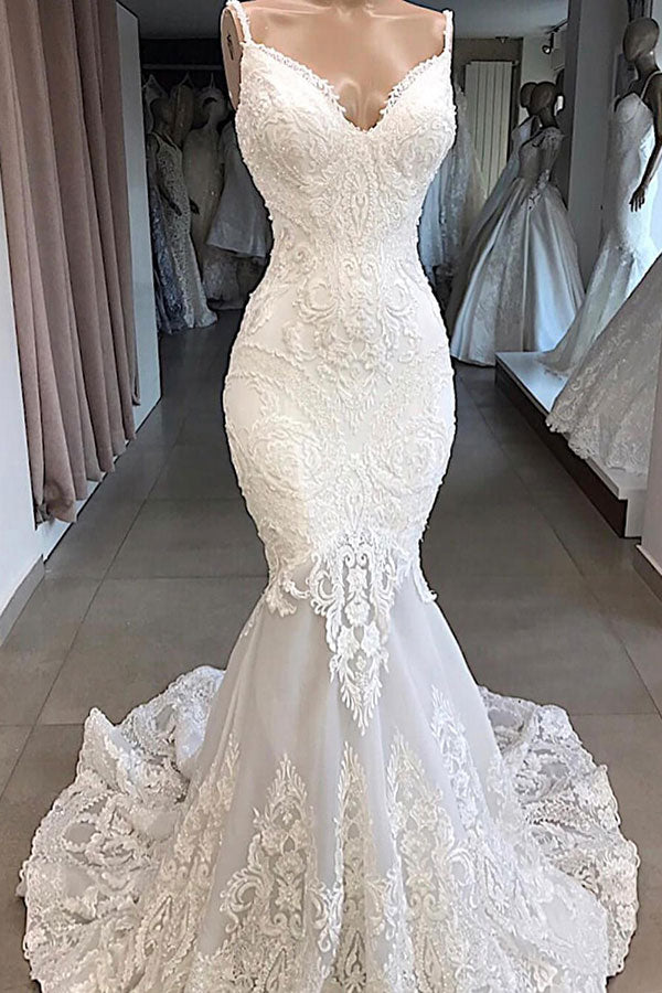 Mermaid Wedding Dress with Amazing Appliques and Tulle