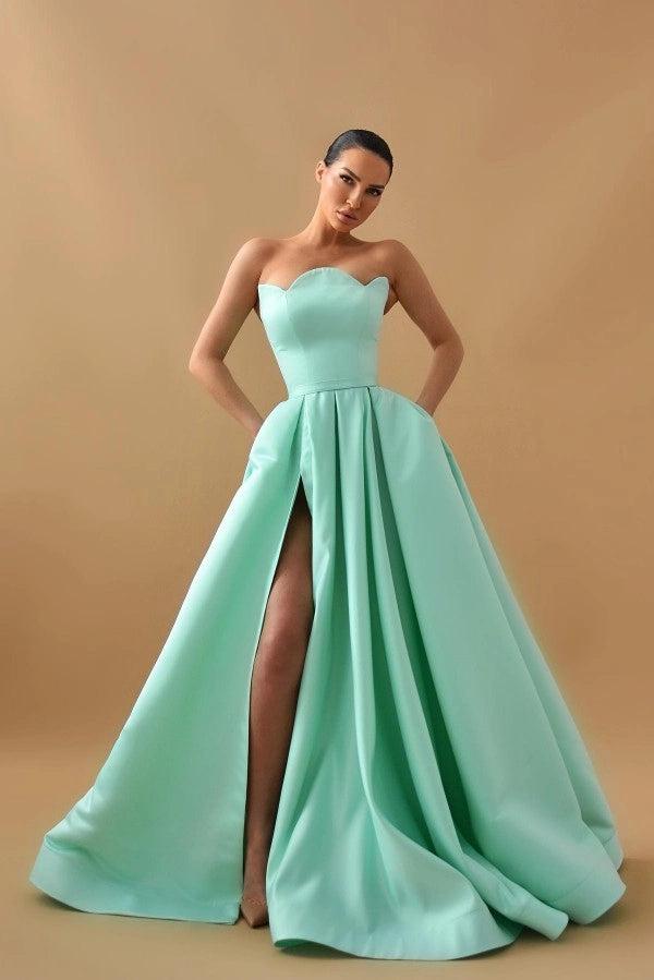 strapless mint green prom dresses Elegant Strapless A-Line Mint Green Prom Dress ZT0585