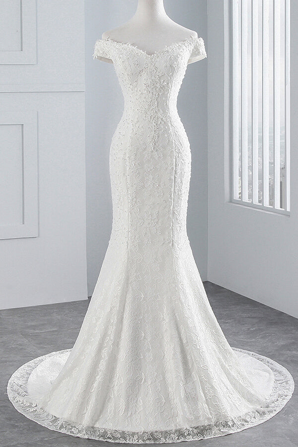 lace up mermaid wedding dress Off Shoulder Lace-up Mermaid Lace Wedding Dress
