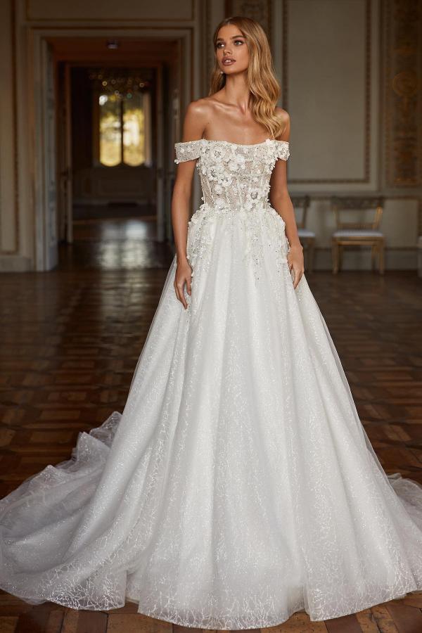 Off the Shoulder Glitter Tulle Lace Wedding Dress Off the Shoulder Glitter Tulle Lace Wedding Dress