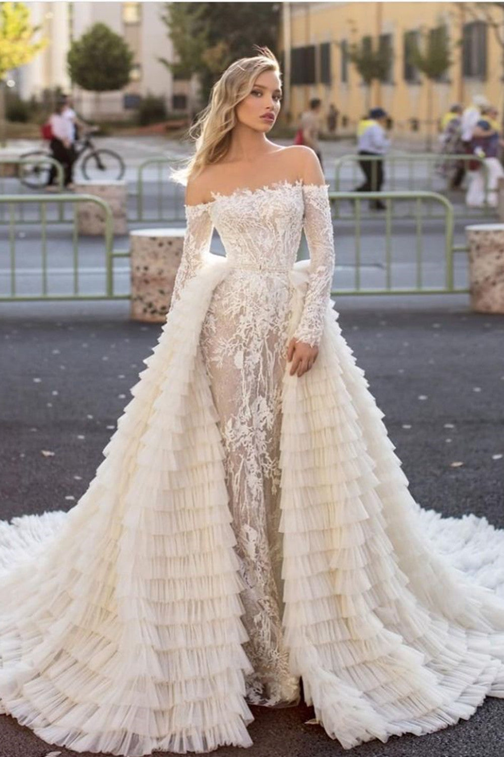 long sleeve mermaid wedding dress with train Off the Shoulder Long Sleeves Mermaid Wedding Dress With Train