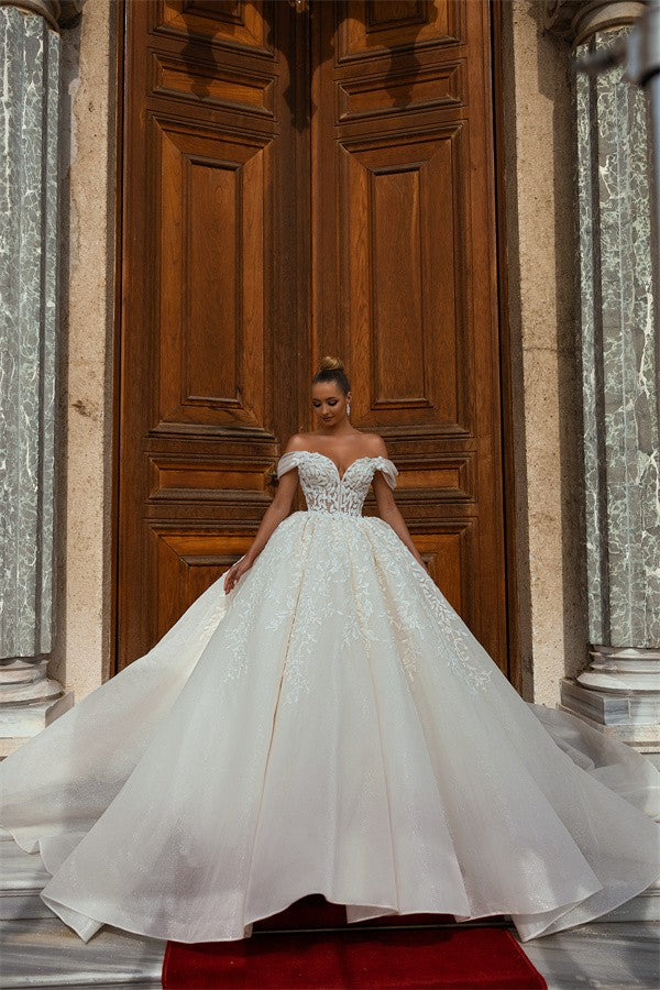 organza off the shoulder wedding dress Off the Shoulder Organza Lace Wedding Dress