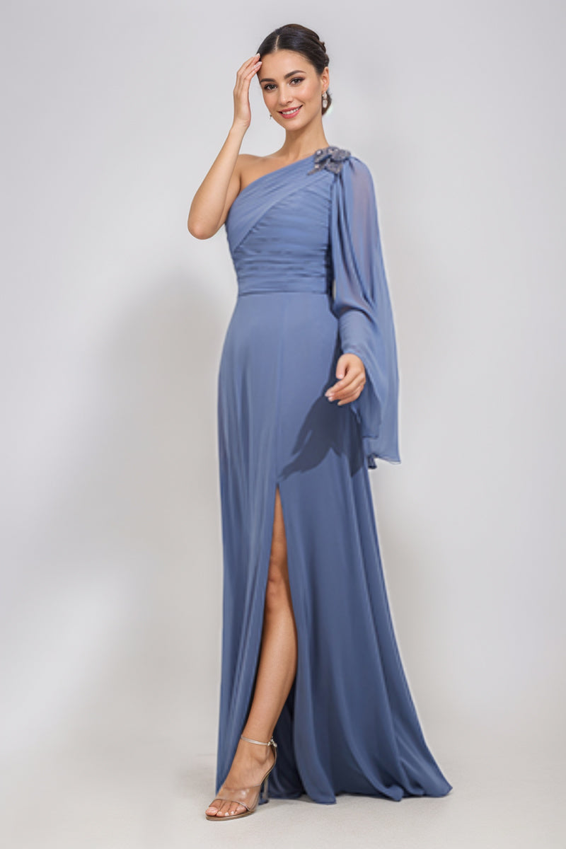 One-Shoulder A-Line Princess Dress for the Mother of the Bride & Groom  Featuring Appliques and a Side Slit