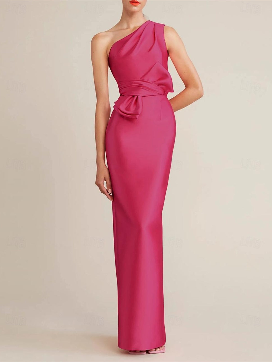 satin wedding guest dresses One-Shoulder Sleeveless Dress with Bow(s) and Pocket discount eligible Dark Blue Evening Dress Dont know how to Size:11-13