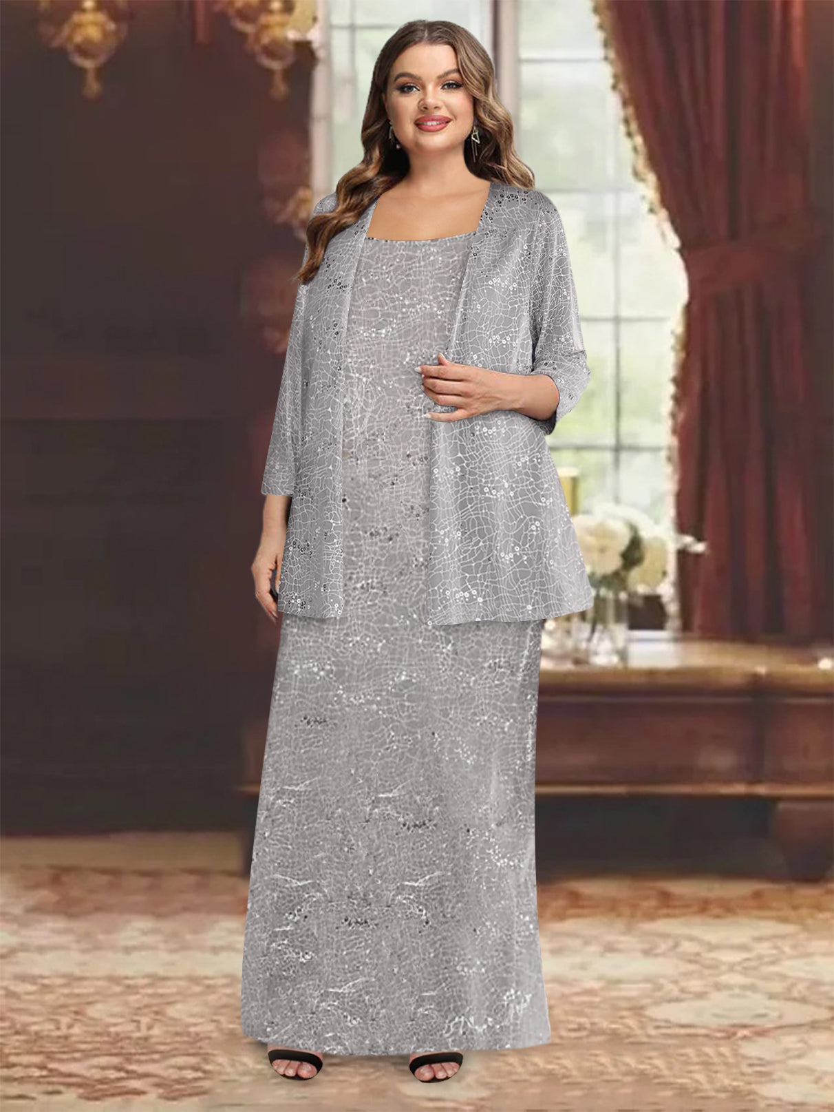 Chiffon Mother of the Bride Dresses with Sequins & Jacket