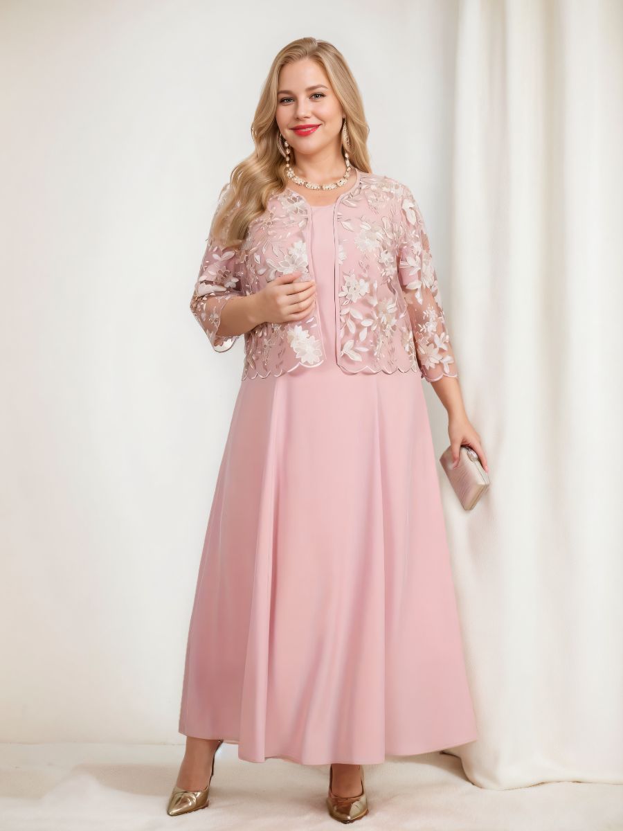 Plus Size Mother of the Bride A-Line/Princess Tea-Length Dress