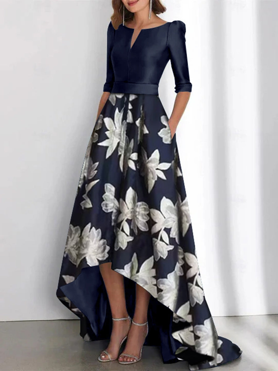 Printed Flower Asymmetrical A-Line Boat Neck Dresses for the Mother of the Bride & Groom Printed Flower Asymmetrical A-Line Boat Neck Dresses for the Mother of the Bride & Groom