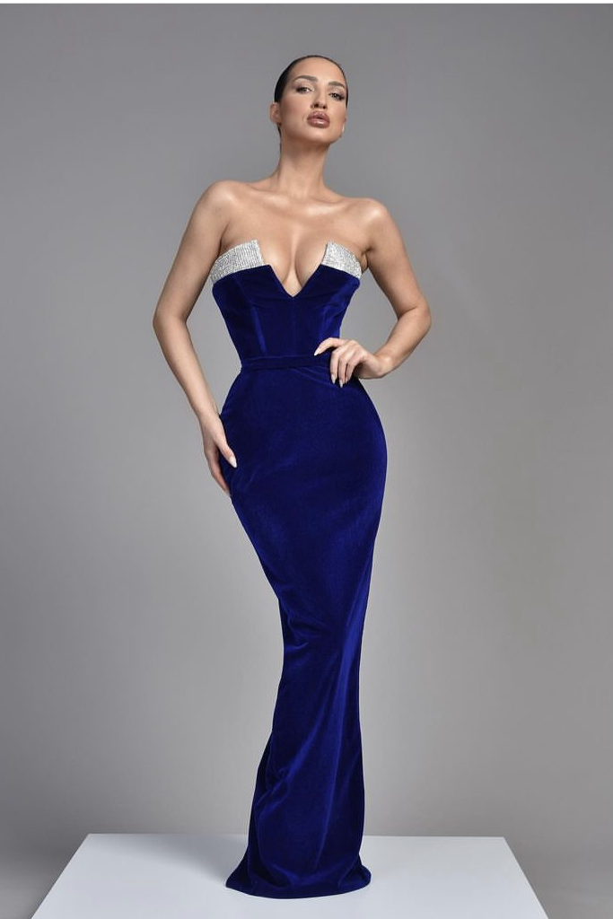 Royal Blue Velvet Evening Dress Sleeveless V-Neck Royal Blue Velvet Evening Dress Sleeveless V-Neck