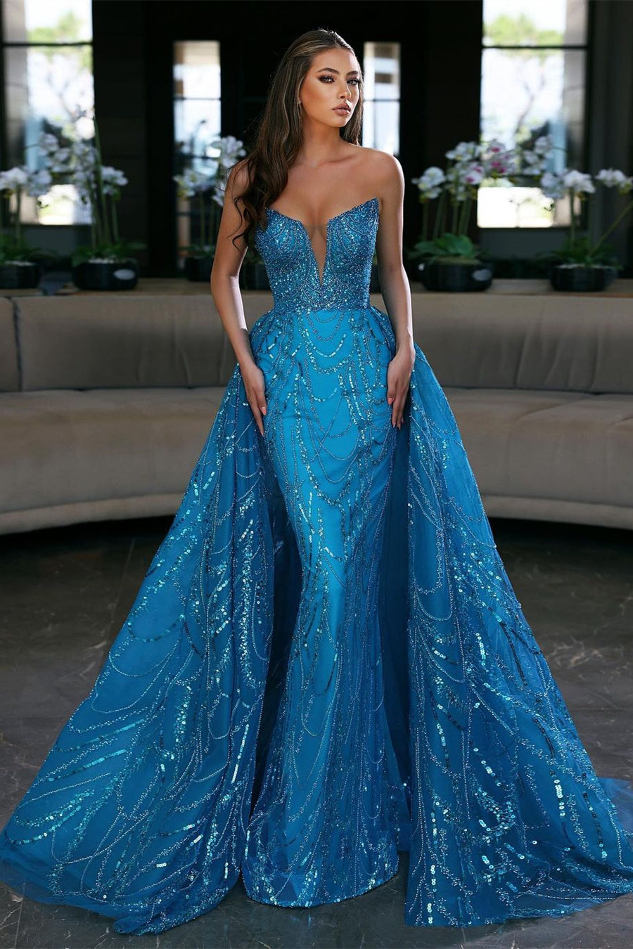 royal blue strapless homecoming dress Bodycon Spaghetti Straps Hot Pink Homecoming Dress with Beading TN418 main image 1
