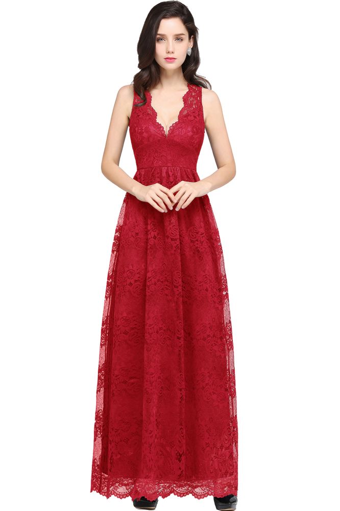 open lace back dress Sheath V-neck Floor-length Lace Navy Blue Formal Dress