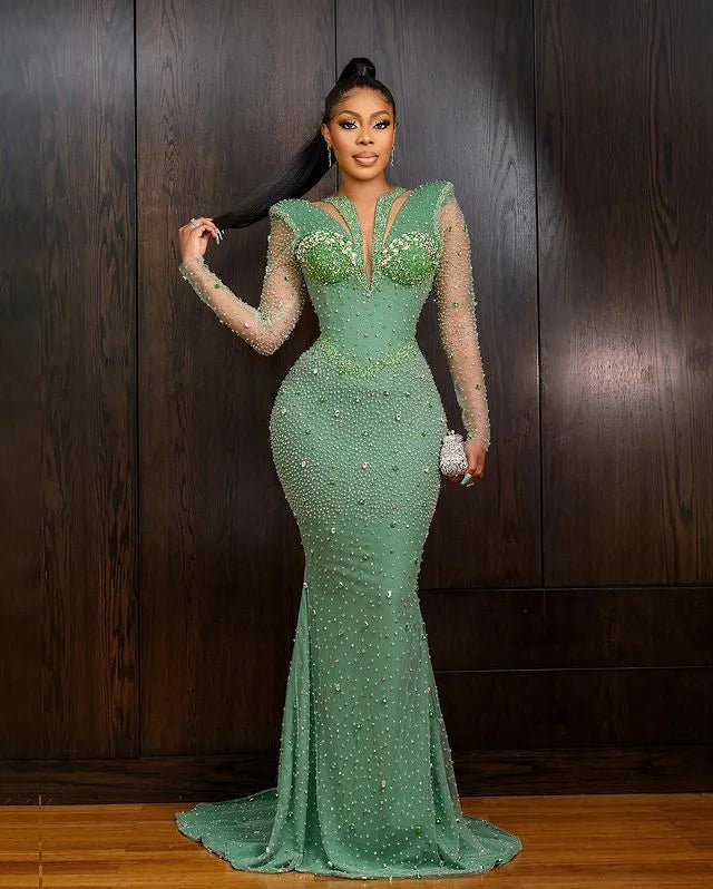 long sleeve green mermaid dress Mermaid Prom Dress with Detachable Overskirt,Long Sleeves Prom Dress,Vogue Prom Dress,PD00432, US18W / Burgundy main image 0
