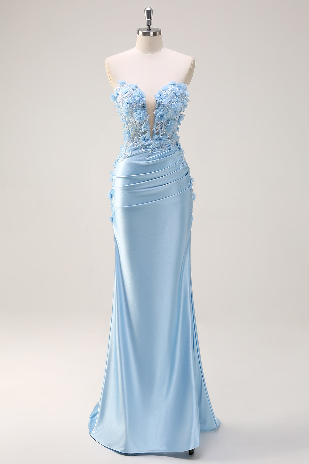 Sky Blue Mermaid Sweetheart Satin Long Corset Prom Dress with Appliques Sky Blue Mermaid Sweetheart Satin Long Corset Prom Dress with Appliques