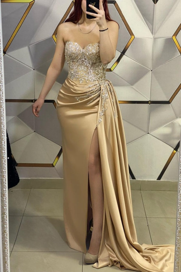 Sleeveless Prom Dress V-Neck with Sequin Appliques - Gold Sleeveless Prom Dress V-Neck with Sequin Appliques - Gold