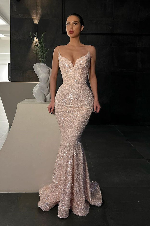 Spaghetti Strap Long Mermaid Evening Dress With Sequins Spaghetti Strap Long Mermaid Evening Dress With Sequins