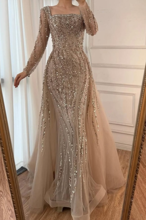 square neck formal dress long sleeve Glossy | Black Woven Square-Neck Maxi Dress With Cape Sleeves and Hand-Embellished Detail