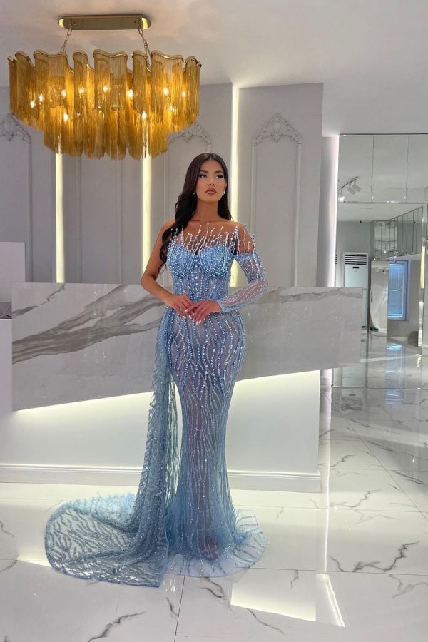 Strapless Beaded Baby Blue Mermaid Prom Dress Strapless Beaded Baby Blue Mermaid Prom Dress