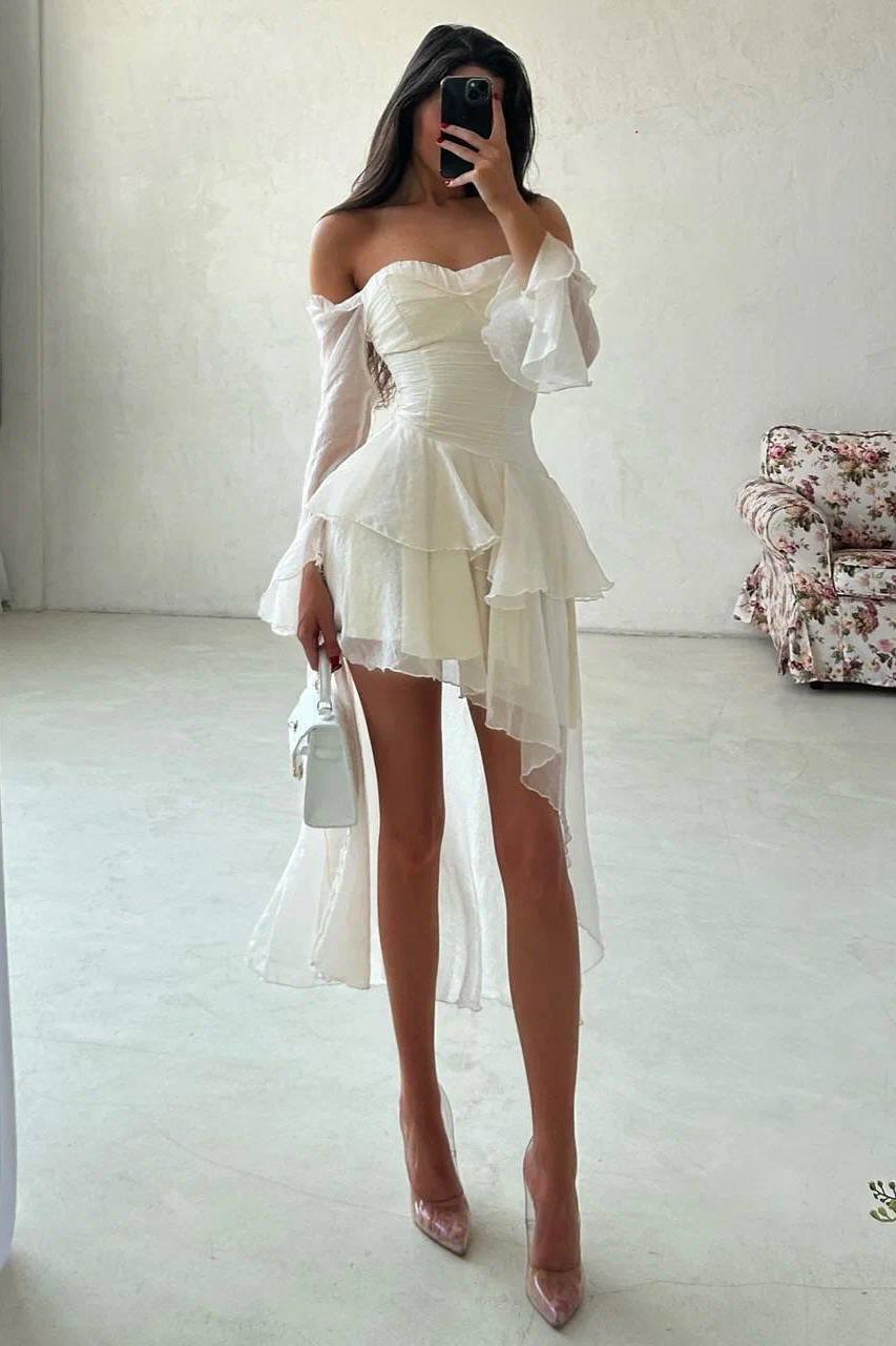 formal short ruffle dress Pink Beaded Cold-Shoulder Ruffle Tiered Short Formal Dress Modsele