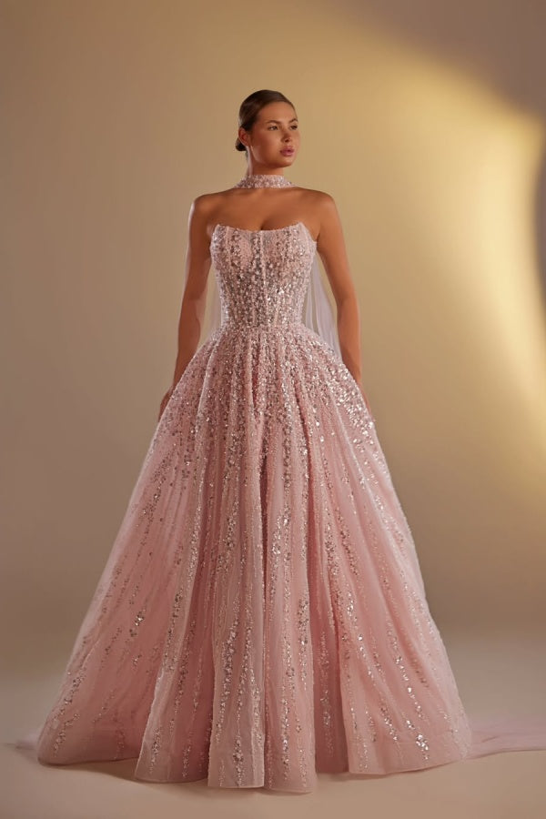 Strapless Sleeveless Long A Line Formal Dress With Pleated Beading Strapless Sleeveless Long A Line Formal Dress With Pleated Beading