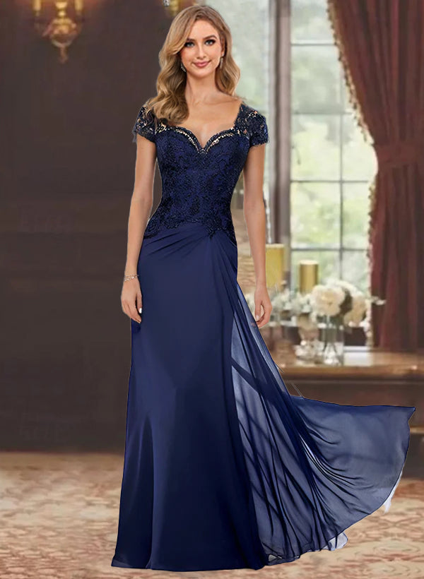Sweetheart Short-Sleeve Floor-Length Sheath Mother of the Bride Dress with Lace Appliques & Sequins Sweetheart Short-Sleeve Floor-Length Sheath Mother of the Bride Dress with Lace Appliques & Sequins