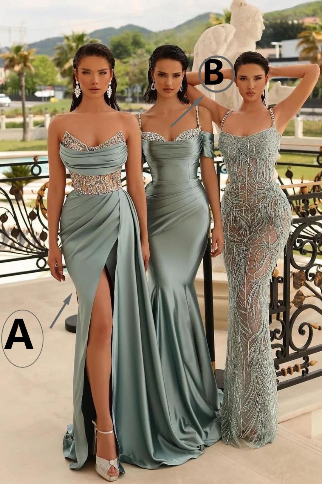 Sweetheart Spaghetti-Strap Mermaid Evening Dress Satin in Chic Light Green  with Split Beadings