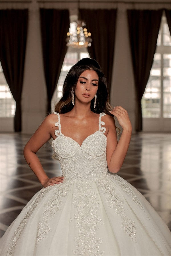 open lace back dress Sweetheart Spaghetti Straps Organza Wedding Dress