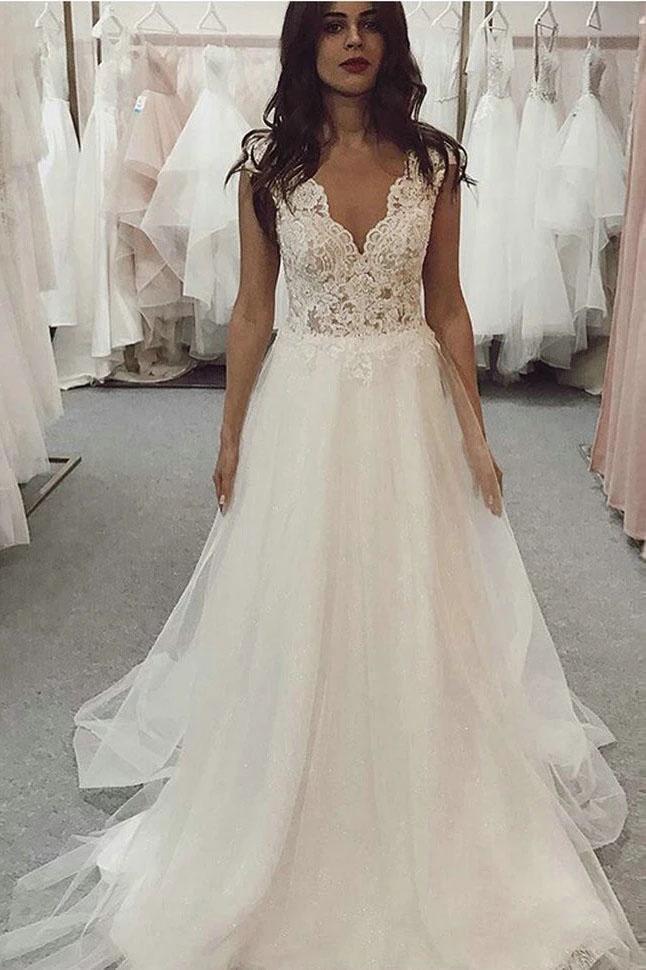 Tulle Beach Wedding Dress with Ivory Lace Top