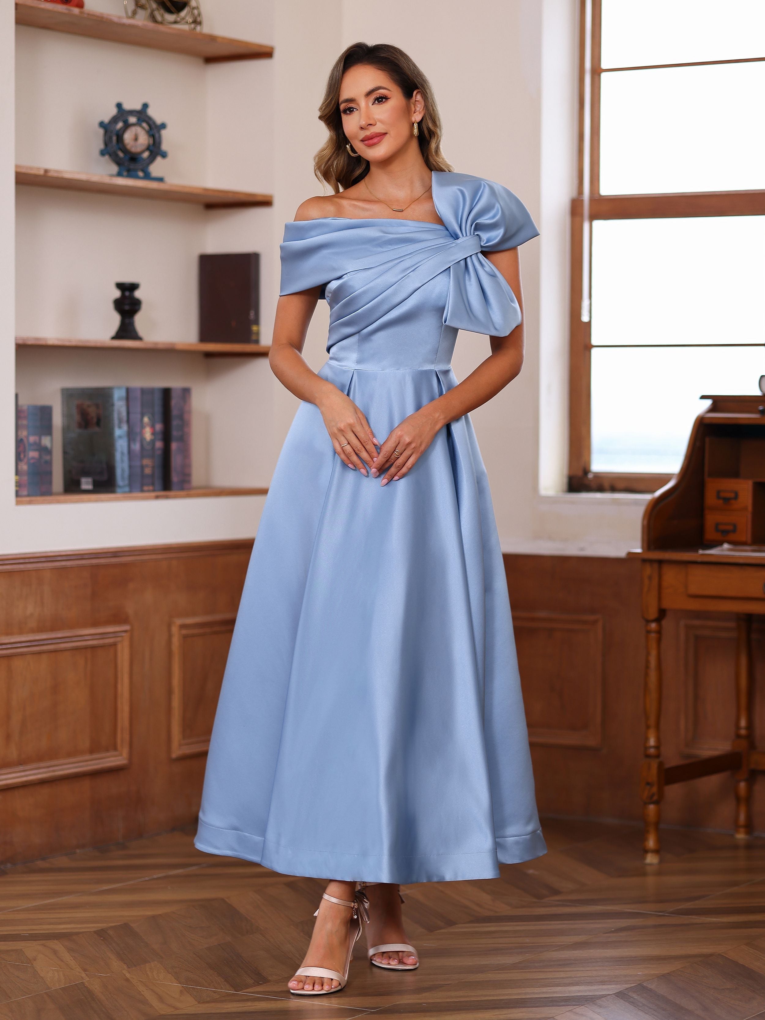 off shoulder bowknot dress Long Sleeves Off-Shoulder Bowknot Civil Wedding Dress