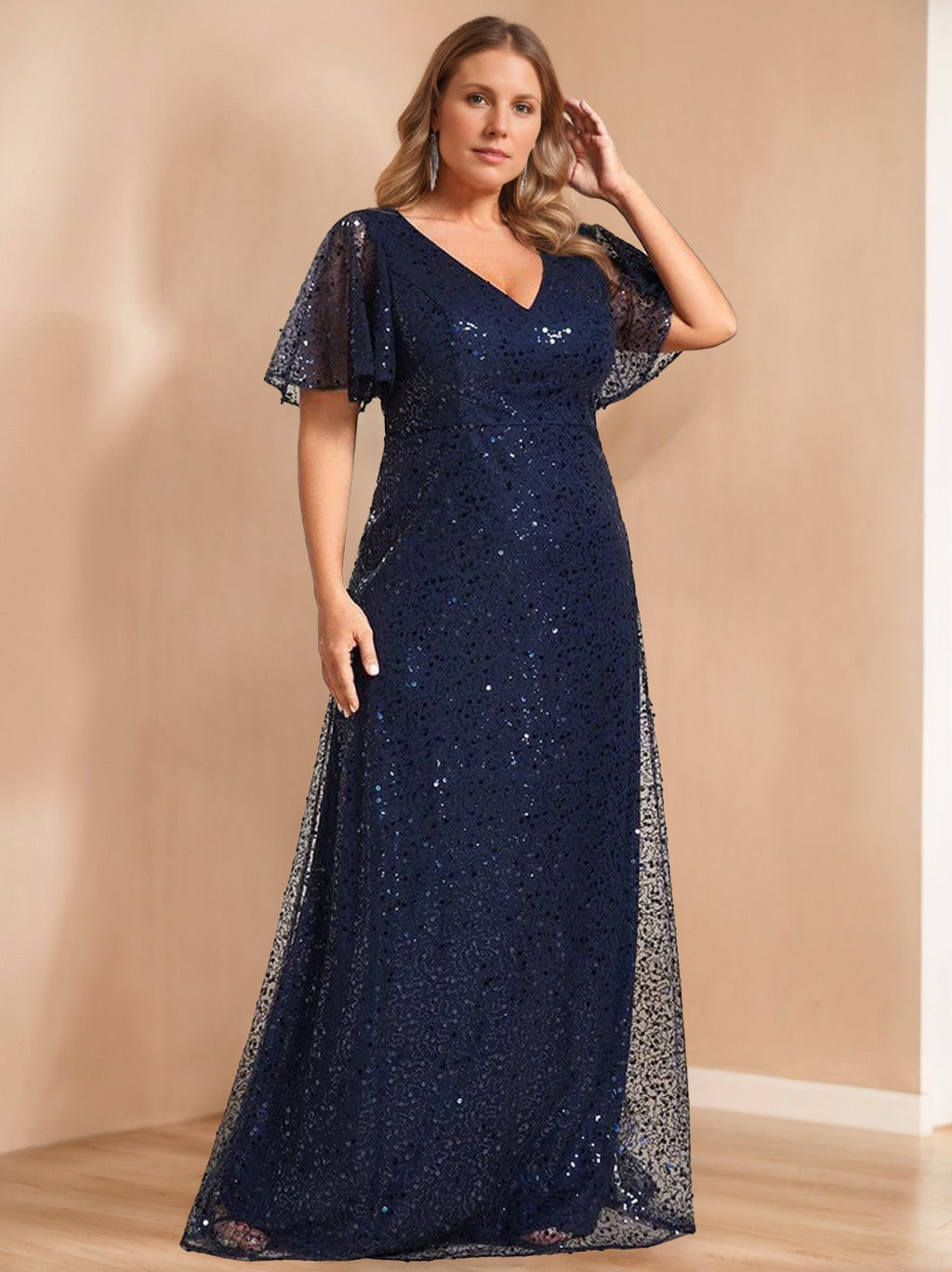 strapless open back dress A-Line/Princess Scoop Half Sleeves Plus Size Mother of the Bride Dress