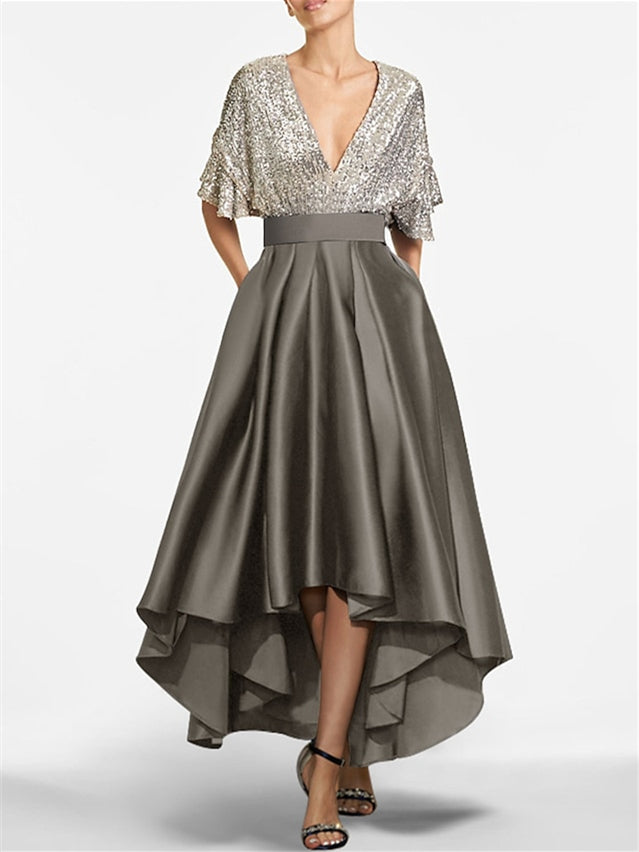 V-Neck A-Line Princess Asymmetrical Half-Sleeve Mother of the Bride Dress V-Neck A-Line Princess Asymmetrical Half-Sleeve Mother of the Bride Dress