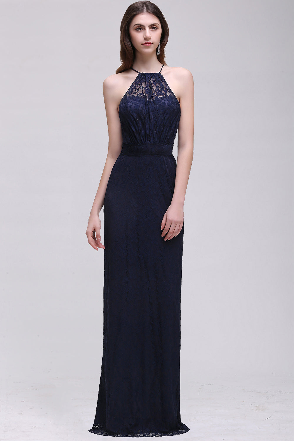navy lace halter dress Dark Navy Lace Prom Dress,Sheath Halter Neckline Evening Dress,PD00507, US12 / Royal Blue