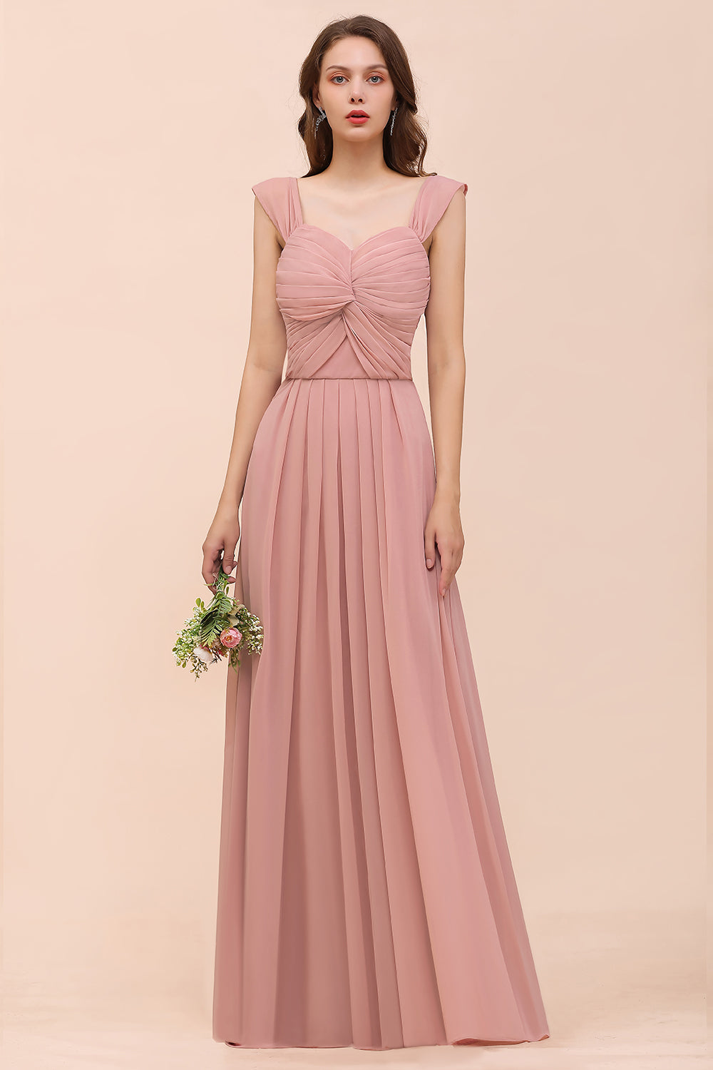 Vintage Mauve Chiffon Straps Ruffle Affordable Bridesmaid Dresses