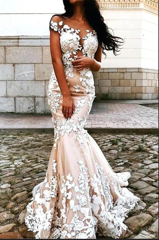 Vintage Off-the-Shoulder Appliques Lace Backless Floor-length Mermaid Vintage Off-the-Shoulder Appliques Lace Backless Floor-length Mermaid