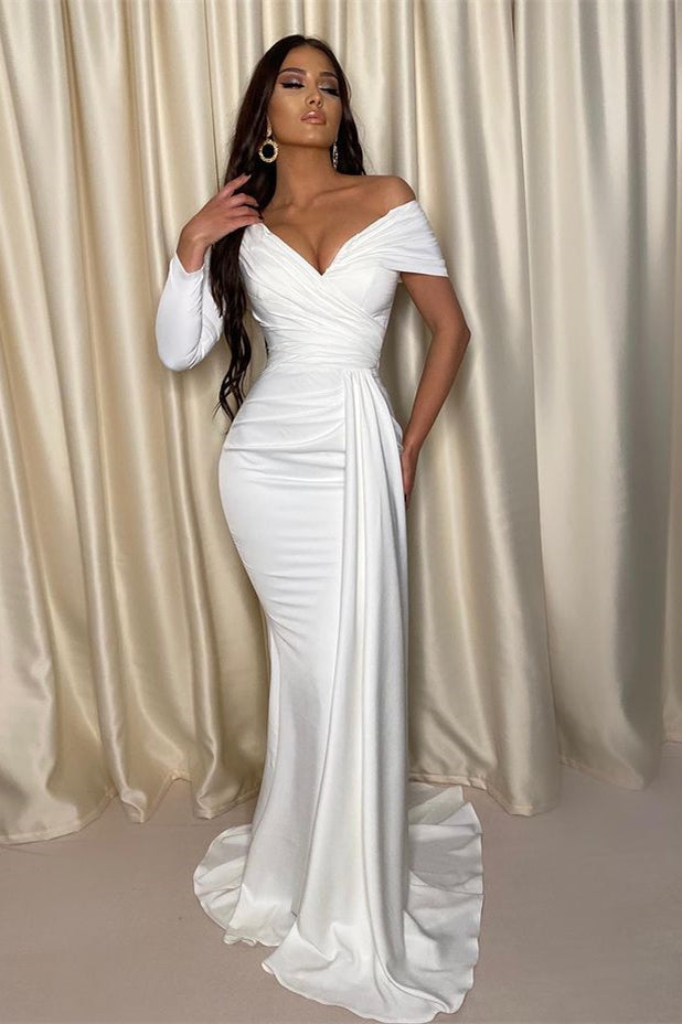White chic evening dress prom dress with one shoulder off-the-shoulder White chic evening dress prom dress with one shoulder off-the-shoulder