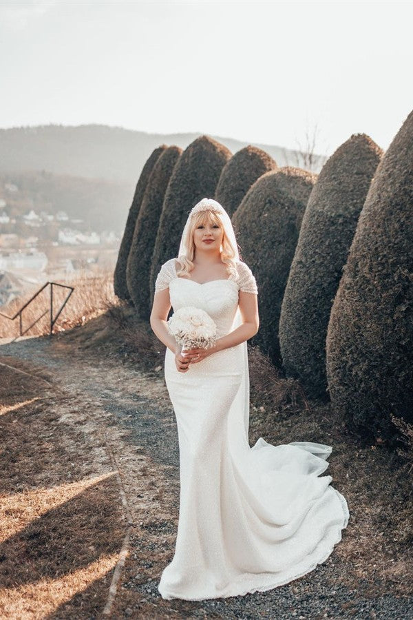 glitter wedding dress mermaid Sparkly Mermaid Wedding Dress with Lace and Spaghetti Straps – ML140 –  Viniodress