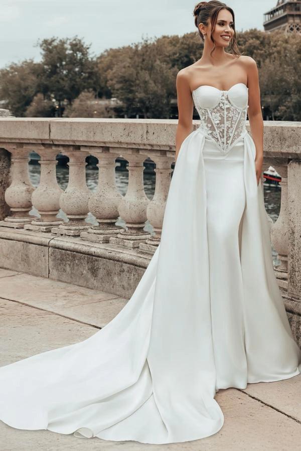 minimalist corset wedding dress Strapless Corset Wedding Dress Minimalist Sheath Drop Waist Draped Wedding Dress Modern Crepe and Chiffon Bridal Gown With a Train MARIANNE