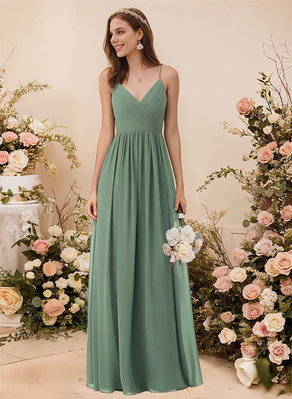 A-Line Chiffon Bridesmaid Dress with Simple V-Neck