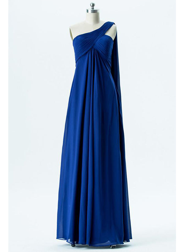 one shoulder royal blue bridesmaid dresses One Shoulder Royal Blue Satin Long Prom Dresses, One Shoulder Long Satin Formal Graduation Dresses, US 10 / Custom Color / With Rush+$19.99 main image 0