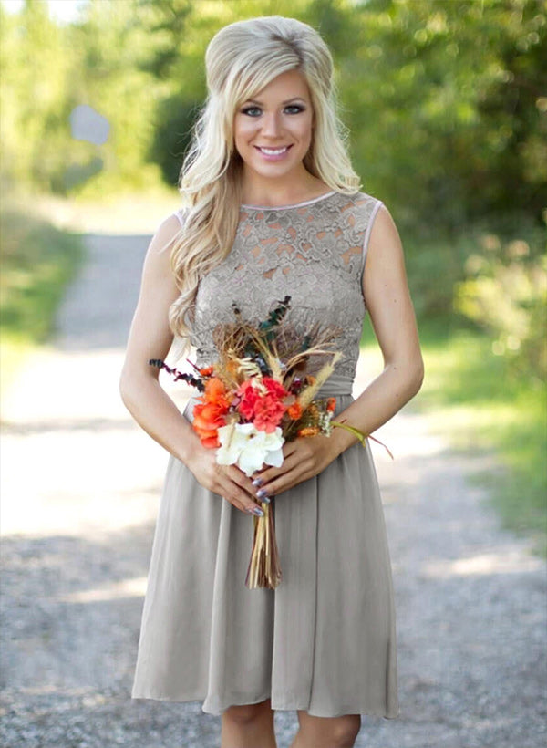 A-Line Princess Scoop Neck Knee-Length Chiffon Bridesmaid Dress With Lace A-Line Princess Scoop Neck Knee-Length Chiffon Bridesmaid Dress With Lace