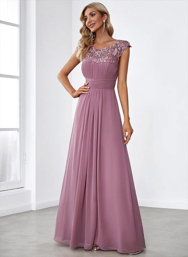 A-Line Scoop Neck Sleeveless Chiffon Floor-Length Bridesmaid Dresses Featuring Back Hole Lace A-Line Scoop Neck Sleeveless Chiffon Floor-Length Bridesmaid Dresses Featuring Back Hole Lace