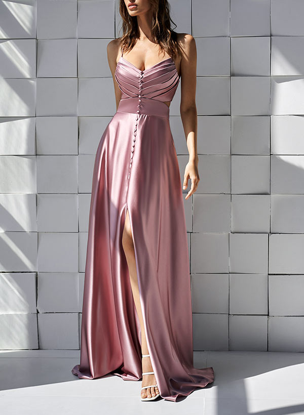 A-Line Sweetheart Sleeveless Floor-Length Charmeuse Bridesmaid Dresses A-Line Sweetheart Sleeveless Floor-Length Charmeuse Bridesmaid Dresses