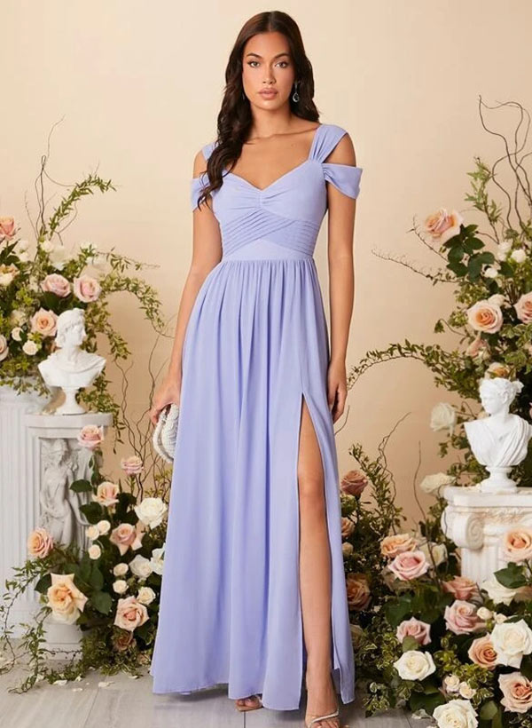 A-Line V-Neck Floor-Length Chiffon Bridesmaid Dress With Front Split A-Line V-Neck Floor-Length Chiffon Bridesmaid Dress With Front Split