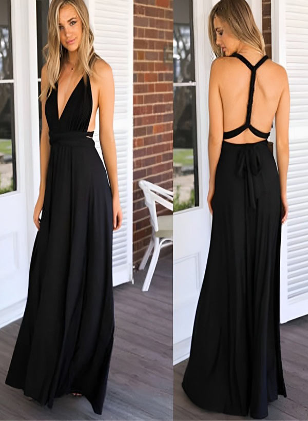 A-Line V-Neck Floor-Length Jersey Bridesmaid Dress A-Line V-Neck Floor-Length Jersey Bridesmaid Dress