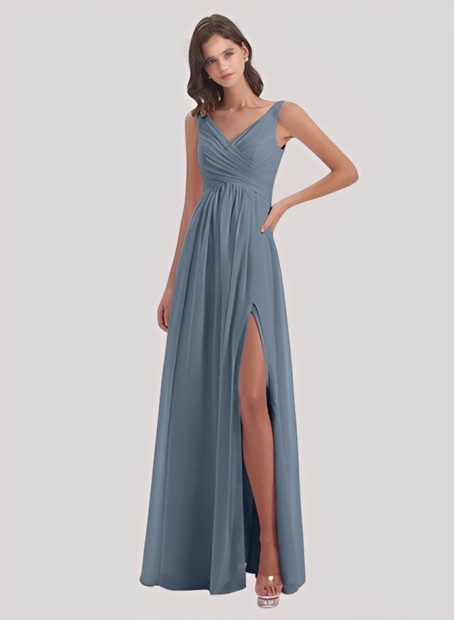 A-Line V-Neck Sleeveless Chiffon Floor-Length Bridesmaid Dress With Sp A-Line V-Neck Sleeveless Chiffon Floor-Length Bridesmaid Dress With Sp